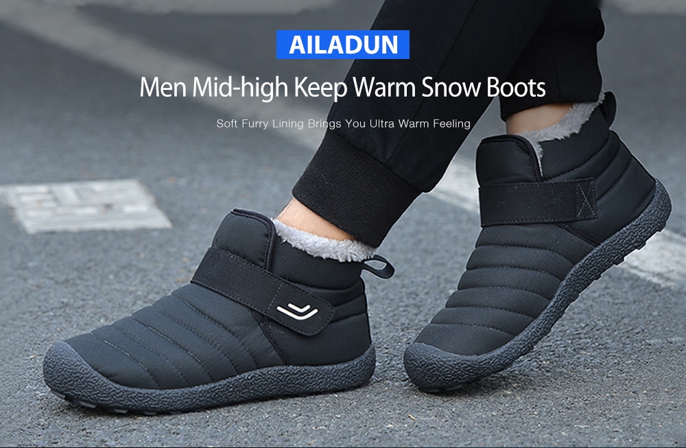 AILADUN Men Mid-high Keep Warm Snow Boots Large Size Casual Outdoor Shoes- Black EU 42