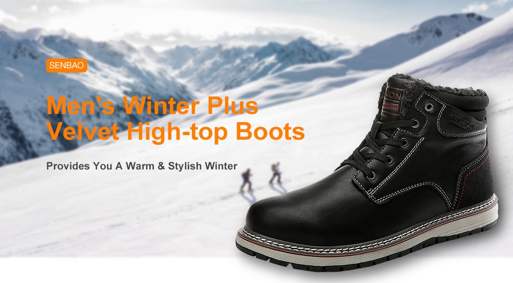 SENBAO Men's Winter Plus Velvet High-top Boots Outdoor Keep Warm Shoes- Deep Brown EU 42