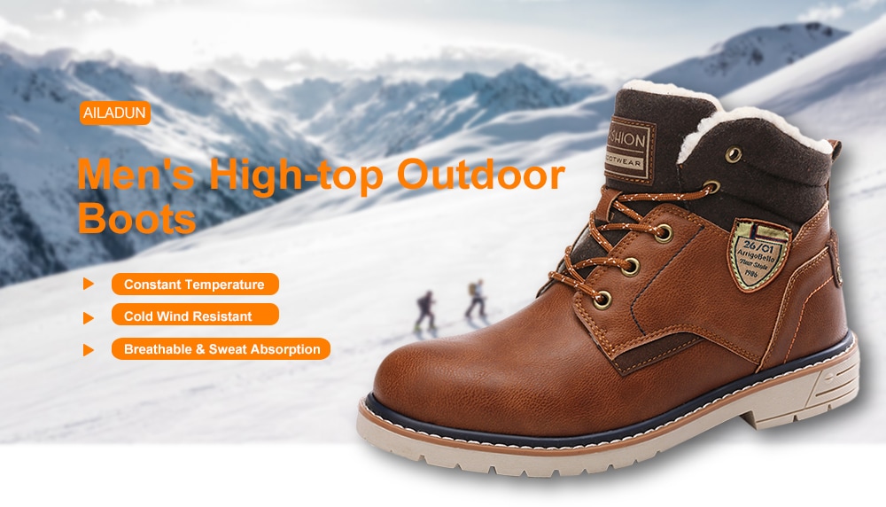 AILADUN Men's High-top Outdoor Boots Casual Stitching PU Keep Warm Shoes- Light Brown EU 42