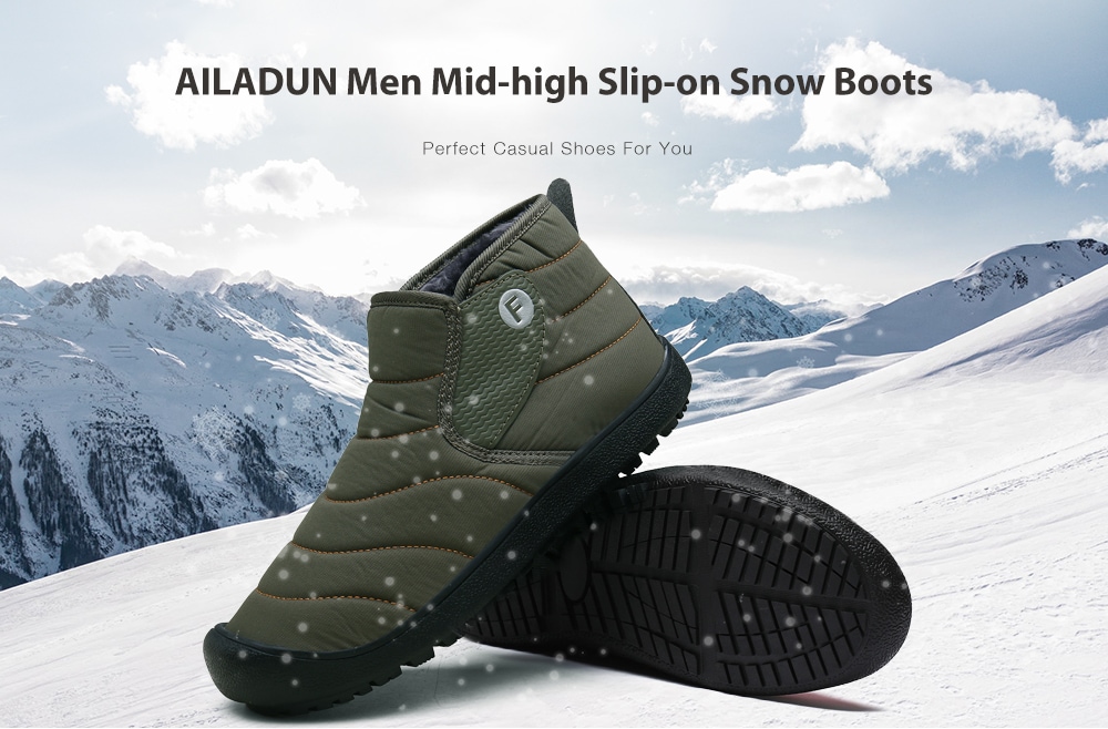 AILADUN Men Mid-high Slip-on Snow Boots Outdoor Leisure Shoes Large Size- Black EU 45