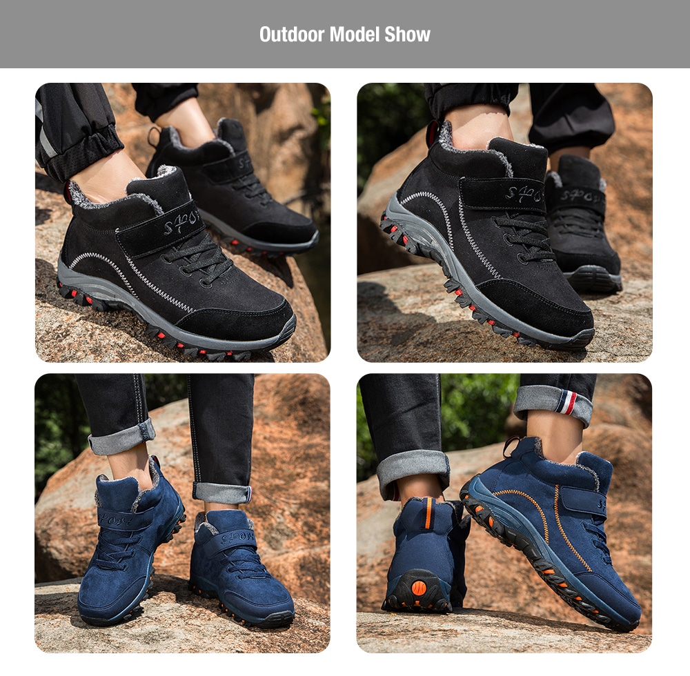 Men's Winter Suede Cotton Boots Round Toe Hiking Shoes- Deep Blue EU 41