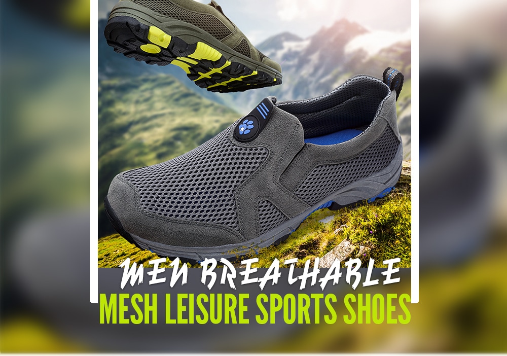 Men's Shoes Breathable Mesh Outdoor Non-slip Leisure Sports- Gray EU 43