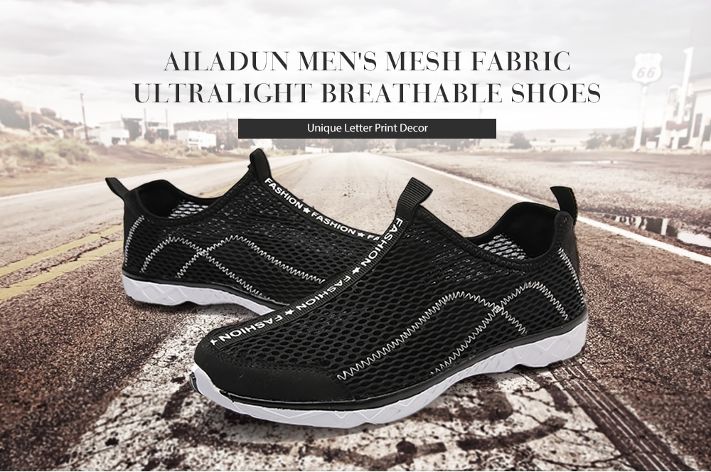 AILADUN Men's Mesh Fabric Ultralight Breathable Shoes Letter Print- Black EU 42